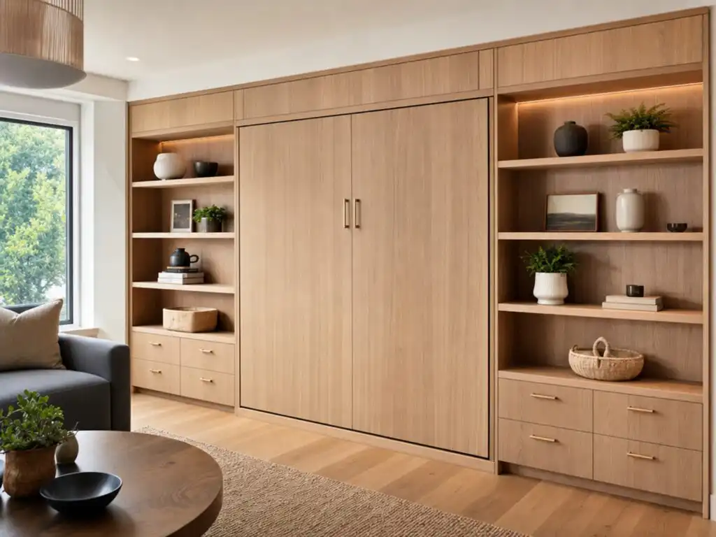 Custom Murphy wall bed in white-oak cabinetry | Holz Industries, Kelowna